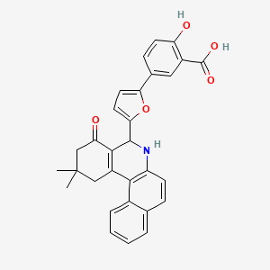 molecular formula C30H25NO5 B12481797 5-[5-(2,2-Dimethyl-4-oxo-1,2,3,4,5,6-hexahydrobenzo[a]phenanthridin-5-yl)furan-2-yl]-2-hydroxybenzoic acid 