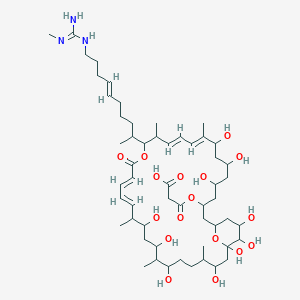 3-[[(10E,12E,18E,20E)-5,7,9,23,25,27,31,33,34,35-decahydroxy-10,14,22,26,30-pentamethyl-15-[(E)-10-[(N'-methylcarbamimidoyl)amino]dec-6-en-2-yl]-17-oxo-16,37-dioxabicyclo[31.3.1]heptatriaconta-10,12,18,20-tetraen-3-yl]oxy]-3-oxopropanoic acid