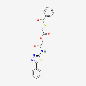 molecular formula C19H15N3O4S2 B12482011 2-Oxo-2-[(5-phenyl-1,3,4-thiadiazol-2-yl)amino]ethyl [(phenylcarbonyl)sulfanyl]acetate 