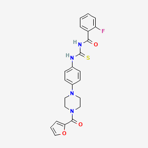 molecular formula C23H21FN4O3S B12482013 2-fluoro-N-({4-[4-(furan-2-ylcarbonyl)piperazin-1-yl]phenyl}carbamothioyl)benzamide 