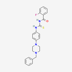 molecular formula C25H25FN4OS B12482717 N-{[4-(4-benzylpiperazin-1-yl)phenyl]carbamothioyl}-2-fluorobenzamide 