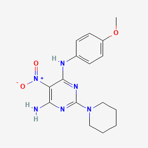 molecular formula C16H20N6O3 B12482720 N4-(4-methoxyphenyl)-5-nitro-2-(piperidin-1-yl)pyrimidine-4,6-diamine 