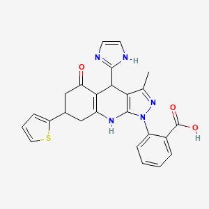 2-[4-(1H-imidazol-2-yl)-3-methyl-5-oxo-7-(thiophen-2-yl)-4,5,6,7,8,9-hexahydro-1H-pyrazolo[3,4-b]quinolin-1-yl]benzoic acid