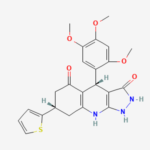 molecular formula C23H23N3O5S B12482786 (4R,7S)-3-hydroxy-7-(thiophen-2-yl)-4-(2,4,5-trimethoxyphenyl)-1,4,6,7,8,9-hexahydro-5H-pyrazolo[3,4-b]quinolin-5-one 