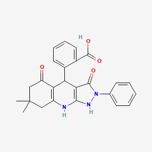 molecular formula C25H23N3O4 B12483041 2-(7,7-dimethyl-3,5-dioxo-2-phenyl-2,3,4,5,6,7,8,9-octahydro-1H-pyrazolo[3,4-b]quinolin-4-yl)benzoic acid 