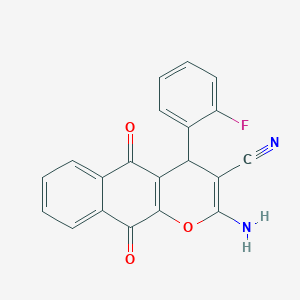 molecular formula C20H11FN2O3 B12483431 2-amino-4-(2-fluorophenyl)-5,10-dioxo-5,10-dihydro-4H-benzo[g]chromene-3-carbonitrile 