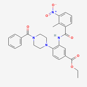 molecular formula C28H28N4O6 B12483481 Ethyl 3-{[(2-methyl-3-nitrophenyl)carbonyl]amino}-4-[4-(phenylcarbonyl)piperazin-1-yl]benzoate 