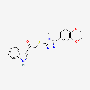 molecular formula C21H18N4O3S B12483517 2-{[5-(2,3-dihydro-1,4-benzodioxin-6-yl)-4-methyl-4H-1,2,4-triazol-3-yl]sulfanyl}-1-(1H-indol-3-yl)ethanone 