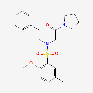 molecular formula C22H28N2O4S B12483543 2-methoxy-5-methyl-N-[2-oxo-2-(pyrrolidin-1-yl)ethyl]-N-(2-phenylethyl)benzenesulfonamide 