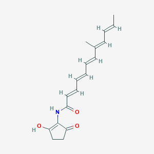 molecular formula C18H21NO3 B1248355 (2E,4E,6E,8E,10E)-N-(2-hydroxy-5-oxocyclopenten-1-yl)-8-methyldodeca-2,4,6,8,10-pentaenamide 