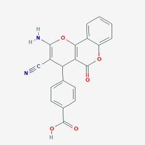 molecular formula C20H12N2O5 B12483909 4-(2-amino-3-cyano-5-oxo-4H,5H-pyrano[3,2-c]chromen-4-yl)benzoic acid 