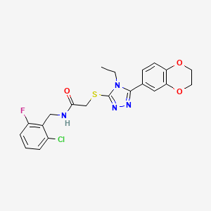 molecular formula C21H20ClFN4O3S B12483926 N-(2-chloro-6-fluorobenzyl)-2-{[5-(2,3-dihydro-1,4-benzodioxin-6-yl)-4-ethyl-4H-1,2,4-triazol-3-yl]sulfanyl}acetamide 