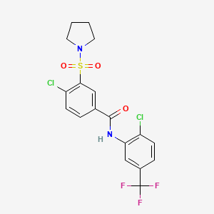 molecular formula C18H15Cl2F3N2O3S B12483932 4-chloro-N-[2-chloro-5-(trifluoromethyl)phenyl]-3-(pyrrolidin-1-ylsulfonyl)benzamide 