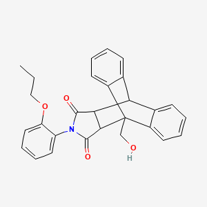 molecular formula C28H25NO4 B12483968 1-(Hydroxymethyl)-17-(2-propoxyphenyl)-17-azapentacyclo[6.6.5.0~2,7~.0~9,14~.0~15,19~]nonadeca-2,4,6,9,11,13-hexaene-16,18-dione (non-preferred name) 