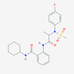 molecular formula C23H28FN3O4S B12484122 N-cyclohexyl-2-{[N-(4-fluorophenyl)-N-(methylsulfonyl)alanyl]amino}benzamide 