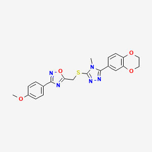 molecular formula C21H19N5O4S B12484240 5-({[5-(2,3-dihydro-1,4-benzodioxin-6-yl)-4-methyl-4H-1,2,4-triazol-3-yl]sulfanyl}methyl)-3-(4-methoxyphenyl)-1,2,4-oxadiazole 