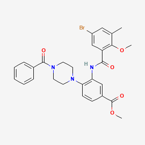 molecular formula C28H28BrN3O5 B12484456 Methyl 3-{[(5-bromo-2-methoxy-3-methylphenyl)carbonyl]amino}-4-[4-(phenylcarbonyl)piperazin-1-yl]benzoate 