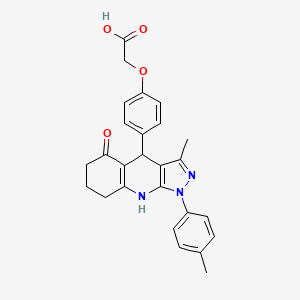 {4-[3-methyl-1-(4-methylphenyl)-5-oxo-4,5,6,7,8,9-hexahydro-1H-pyrazolo[3,4-b]quinolin-4-yl]phenoxy}acetic acid