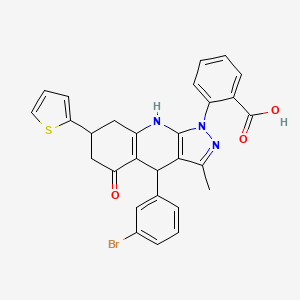 2-[4-(3-bromophenyl)-3-methyl-5-oxo-7-(thiophen-2-yl)-4,5,6,7,8,9-hexahydro-1H-pyrazolo[3,4-b]quinolin-1-yl]benzoic acid