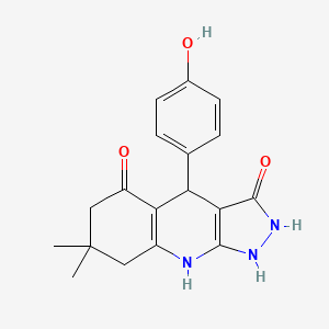 molecular formula C18H19N3O3 B12485378 3-hydroxy-4-(4-hydroxyphenyl)-7,7-dimethyl-1,4,6,7,8,9-hexahydro-5H-pyrazolo[3,4-b]quinolin-5-one 