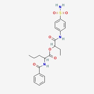 molecular formula C22H27N3O6S B12485557 1-[(4-Sulfamoylphenyl)carbamoyl]propyl 2-(phenylformamido)pentanoate 