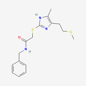 molecular formula C16H21N3OS2 B12485567 N-benzyl-2-({4-methyl-5-[2-(methylsulfanyl)ethyl]-1H-imidazol-2-yl}sulfanyl)acetamide 