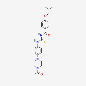 molecular formula C25H32N4O3S B12485659 4-(2-methylpropoxy)-N-{[4-(4-propanoylpiperazin-1-yl)phenyl]carbamothioyl}benzamide 