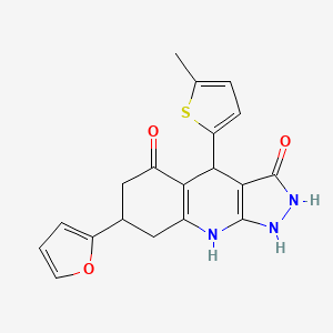 molecular formula C19H17N3O3S B12485790 7-(furan-2-yl)-4-(5-methylthiophen-2-yl)-4,7,8,9-tetrahydro-1H-pyrazolo[3,4-b]quinoline-3,5(2H,6H)-dione 