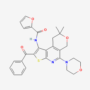 molecular formula C28H27N3O5S B12485873 N-[8,8-dimethyl-5-(morpholin-4-yl)-2-(phenylcarbonyl)-8,9-dihydro-6H-pyrano[4,3-d]thieno[2,3-b]pyridin-1-yl]furan-2-carboxamide 