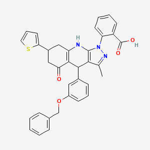 2-{4-[3-(benzyloxy)phenyl]-3-methyl-5-oxo-7-(thiophen-2-yl)-4,5,6,7,8,9-hexahydro-1H-pyrazolo[3,4-b]quinolin-1-yl}benzoic acid