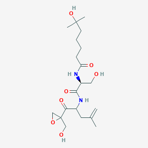 molecular formula C20H34N2O7 B1248603 6-hydroxy-N-[(2S)-3-hydroxy-1-({1-[2-(hydroxymethyl)oxiran-2-yl]-4-methyl-1-oxopent-4-en-2-yl}amino)-1-oxopropan-2-yl]-6-methylheptanamide 