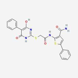 molecular formula C23H18N4O4S2 B12486082 2-({[(4-Hydroxy-6-oxo-5-phenyl-1,6-dihydropyrimidin-2-yl)sulfanyl]acetyl}amino)-5-phenylthiophene-3-carboxamide 