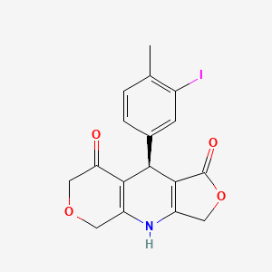 3H-Furo(3,4-b)pyrano(4,3-E)pyridine-1,8(4H,7H)-dione, 5,9-dihydro-9-(3-iodo-4-methylphenyl)-, (9R)-