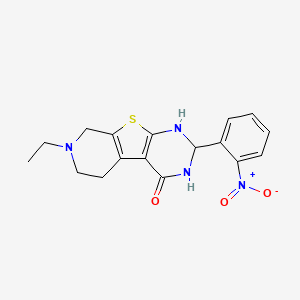 molecular formula C17H18N4O3S B12486282 11-ethyl-5-(2-nitrophenyl)-8-thia-4,6,11-triazatricyclo[7.4.0.02,7]trideca-1(9),2(7)-dien-3-one 