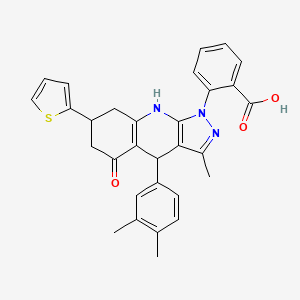 2-[4-(3,4-dimethylphenyl)-3-methyl-5-oxo-7-(thiophen-2-yl)-4,5,6,7,8,9-hexahydro-1H-pyrazolo[3,4-b]quinolin-1-yl]benzoic acid