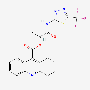 molecular formula C20H17F3N4O3S B12486342 1-Oxo-1-{[5-(trifluoromethyl)-1,3,4-thiadiazol-2-yl]amino}propan-2-yl 1,2,3,4-tetrahydroacridine-9-carboxylate 