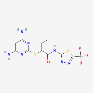 molecular formula C11H12F3N7OS2 B12486472 2-[(4,6-diaminopyrimidin-2-yl)sulfanyl]-N-[5-(trifluoromethyl)-1,3,4-thiadiazol-2-yl]butanamide 