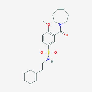 molecular formula C22H32N2O4S B12486536 3-(azepan-1-ylcarbonyl)-N-[2-(cyclohex-1-en-1-yl)ethyl]-4-methoxybenzenesulfonamide 