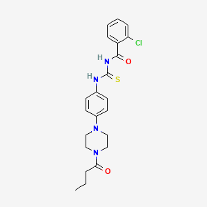 molecular formula C22H25ClN4O2S B12486649 N-{[4-(4-butanoylpiperazin-1-yl)phenyl]carbamothioyl}-2-chlorobenzamide 