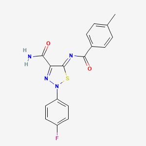 (5Z)-2-(4-fluorophenyl)-5-{[(4-methylphenyl)carbonyl]imino}-2,5-dihydro-1,2,3-thiadiazole-4-carboxamide