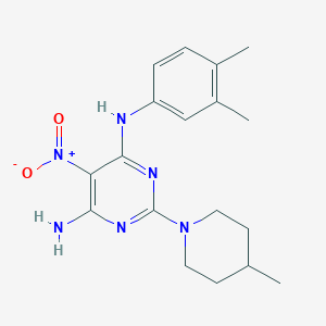 N-(3,4-dimethylphenyl)-2-(4-methylpiperidin-1-yl)-5-nitropyrimidine-4,6-diamine