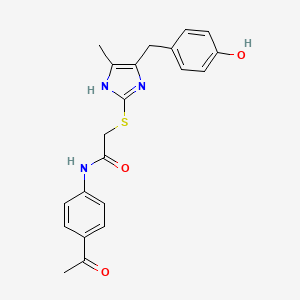 molecular formula C21H21N3O3S B12486828 N-(4-acetylphenyl)-2-{[5-(4-hydroxybenzyl)-4-methyl-1H-imidazol-2-yl]sulfanyl}acetamide 