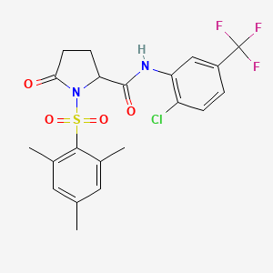 molecular formula C21H20ClF3N2O4S B12486835 N-[2-chloro-5-(trifluoromethyl)phenyl]-5-oxo-1-[(2,4,6-trimethylphenyl)sulfonyl]prolinamide 