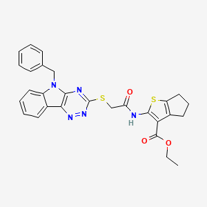 ethyl 2-({[(5-benzyl-5H-[1,2,4]triazino[5,6-b]indol-3-yl)sulfanyl]acetyl}amino)-5,6-dihydro-4H-cyclopenta[b]thiophene-3-carboxylate