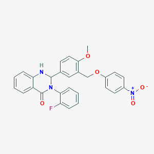 molecular formula C28H22FN3O5 B12486882 3-(2-fluorophenyl)-2-{4-methoxy-3-[(4-nitrophenoxy)methyl]phenyl}-2,3-dihydroquinazolin-4(1H)-one 