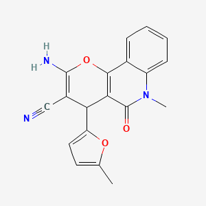 molecular formula C19H15N3O3 B12486914 2-amino-6-methyl-4-(5-methylfuran-2-yl)-5-oxo-5,6-dihydro-4H-pyrano[3,2-c]quinoline-3-carbonitrile 