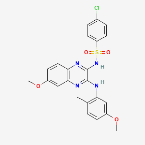 molecular formula C23H21ClN4O4S B12486945 4-chloro-N-{6-methoxy-3-[(5-methoxy-2-methylphenyl)amino]quinoxalin-2-yl}benzenesulfonamide 