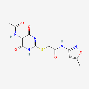 molecular formula C12H13N5O5S B12487022 2-{[5-(acetylamino)-4,6-dioxo-1,4,5,6-tetrahydropyrimidin-2-yl]sulfanyl}-N-(5-methyl-1,2-oxazol-3-yl)acetamide 