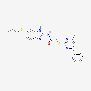 2-[(4-methyl-6-phenylpyrimidin-2-yl)sulfanyl]-N-[5-(propylsulfanyl)-1H-benzimidazol-2-yl]acetamide