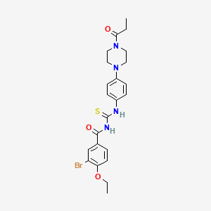 molecular formula C23H27BrN4O3S B12487111 3-bromo-4-ethoxy-N-{[4-(4-propanoylpiperazin-1-yl)phenyl]carbamothioyl}benzamide 